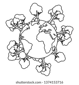 world planet earth with trees plants