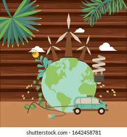 world planet earth with wind power turbines vector illustration design