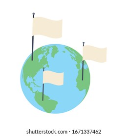 world planet earth with withe flags vector illustration design