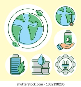 planetario mundial con línea de ajuste ecológico y terrestre y diseño de ilustración vectorial de relleno