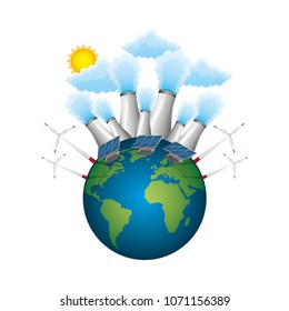 world planet with energy icons