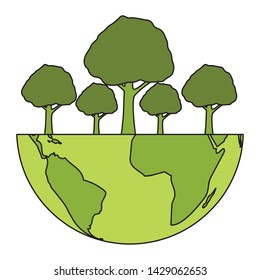world planet forest trees eco friendly environment vector illustration