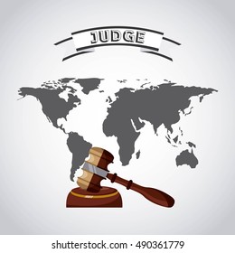 world planet with gavel judge vector illustration design