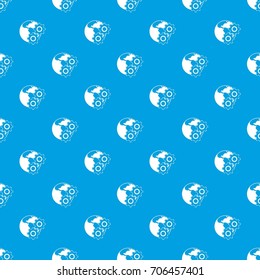 World planet and gears pattern repeat seamless in blue color for any design. Vector geometric illustration
