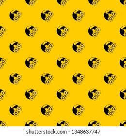 World planet and gears pattern seamless vector repeat geometric yellow for any design