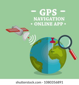 world planet with gps navigation icons