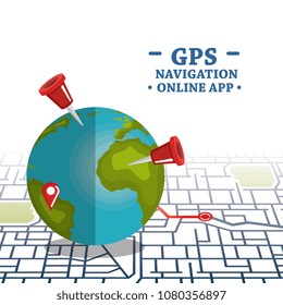 world planet with gps navigation icons