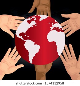 world planet with hands isolated icon vector illustration design