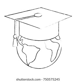 world planet with hat graduation