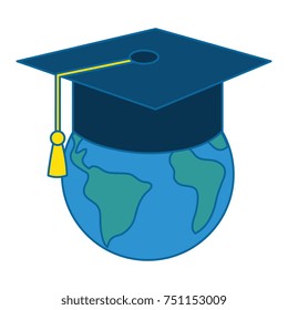 world planet with hat graduation