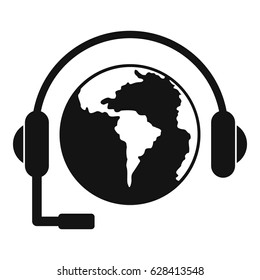 World planet and headset icon. Simple illustration of world planet and headset vector icon for web