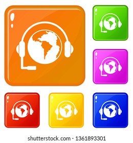 World planet and headset icons set collection vector 6 color isolated on white background