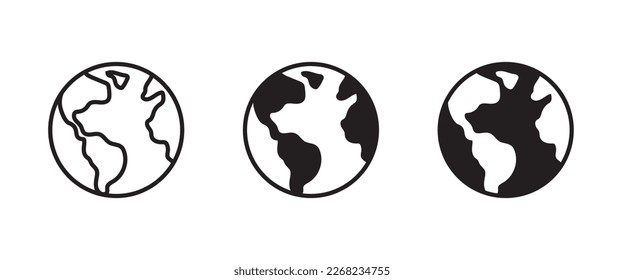 Icono del planeta mundial, icono de Globe. Botón de iconos de planetario, vector, signo, símbolo, logotipo, ilustración, trazo editable, estilo de diseño plano aislado en pictograma lineal blanco