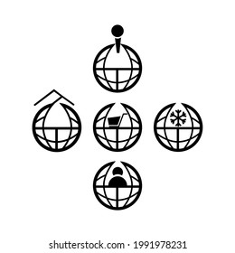 Conjunto de iconos del planeta mundial. Planeta Tierra, globo y logotipo ilustrativo vectorial