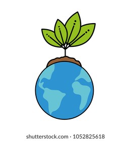 world planet with leaves plant ecology icon