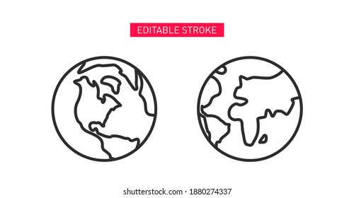 World planet line icon. Planet earth line icon.
