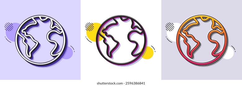 World planet line icon. Halftone dotted pattern. Gradient icon with grain shadow. Web internet sign. Global marketing symbol. Line world planet icon. Various designs. Vector