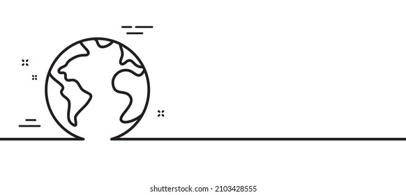 Icono de la línea mundial del planeta. Signo de Internet web. Símbolo de marketing global. Fondo mínimo de la ilustración de línea. Banner del patrón de icono de la línea mundial del planeta. Concepto de plantilla web blanca. Vector