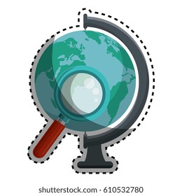 world planet with magnifying glass school supply