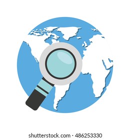 world planet with magnifying glass vector illustration design