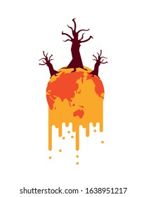 world planet melting with dry trees global warming vector illustration design