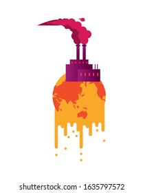 world planet melting global warming with factory building vector illustration design