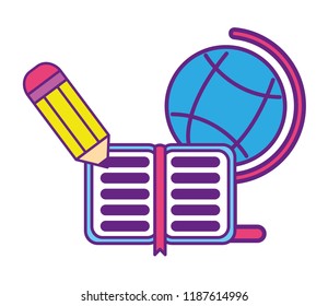 world planet with notebook and pencil