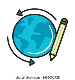 world planet with pencil line and fill style vector illustration design