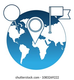 world planet with pin location and flag