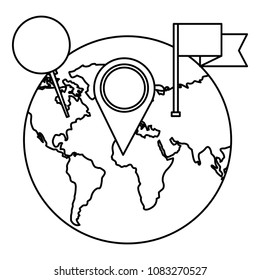 world planet with pin location and flag