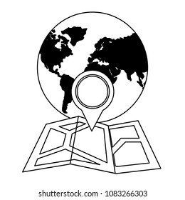 world planet with pin location and paper map