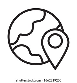 world planet with pin pointer location line style icon vector illustration design