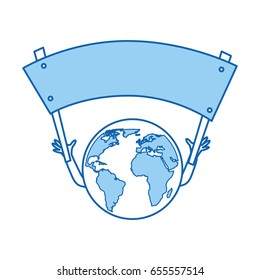 world planet with protest banner comic character