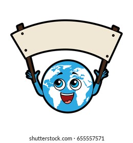 world planet with protest banner comic character