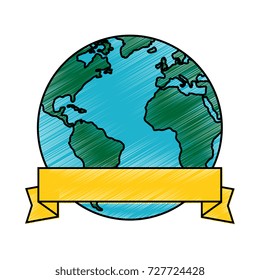 world planet with ribbon