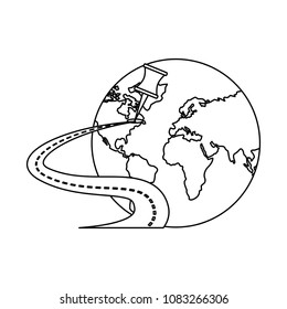 world planet with road and pin location