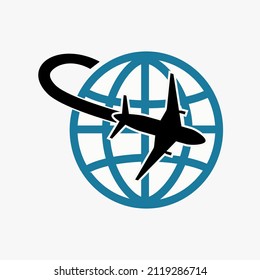 planetario mundial con diseño de icono de tipo de línea de vuelo de cohetes