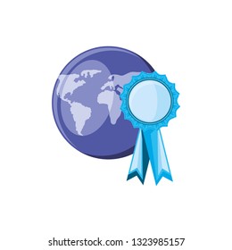 world planet with seal stamp