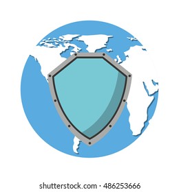 world planet with shield guard icon vector illustration design