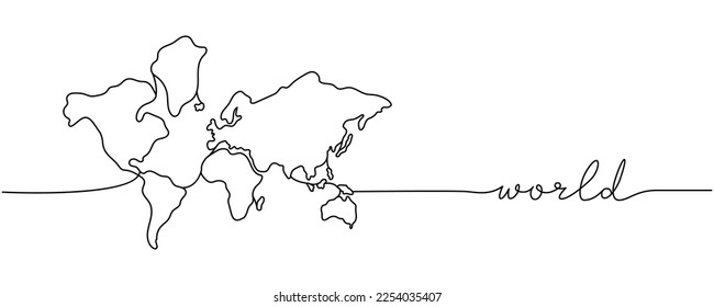 World planet silhouette one line. Minimalist drawing of phrase illustration. Earth silhouette continuous one line illustration.