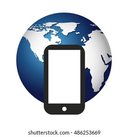 world planet with smartphone icon vector illustration design