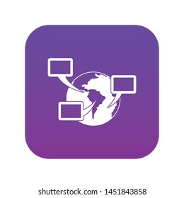 World planet and speech bubbles icon digital purple for any design isolated on white vector illustration