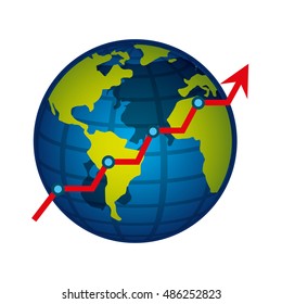 world planet with statistical graphic vector illustration design