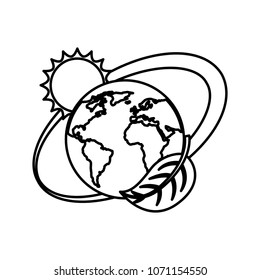 world planet with sun and leaf ecology