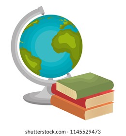 world planet with text books