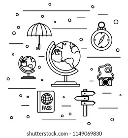 world planet with travel set icons