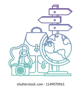 world planet with travel set icons