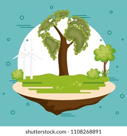 world planet with tree ecology icon