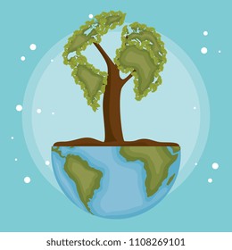 world planet with tree ecology icon