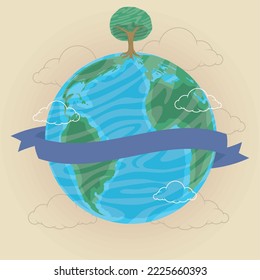 world planet with tree icon